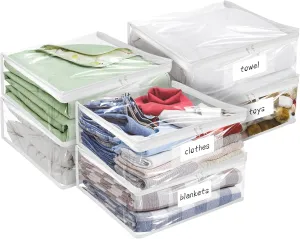 Plastic Storage Bags with Easy-Glide Zipper, Pack of 6, Durable Clear Vinyl Zippered Storage Bags for Clothes Sweaters Comforters Blankets Sheets Bedding (15.7 x 13.8 x 3.9 Inch)