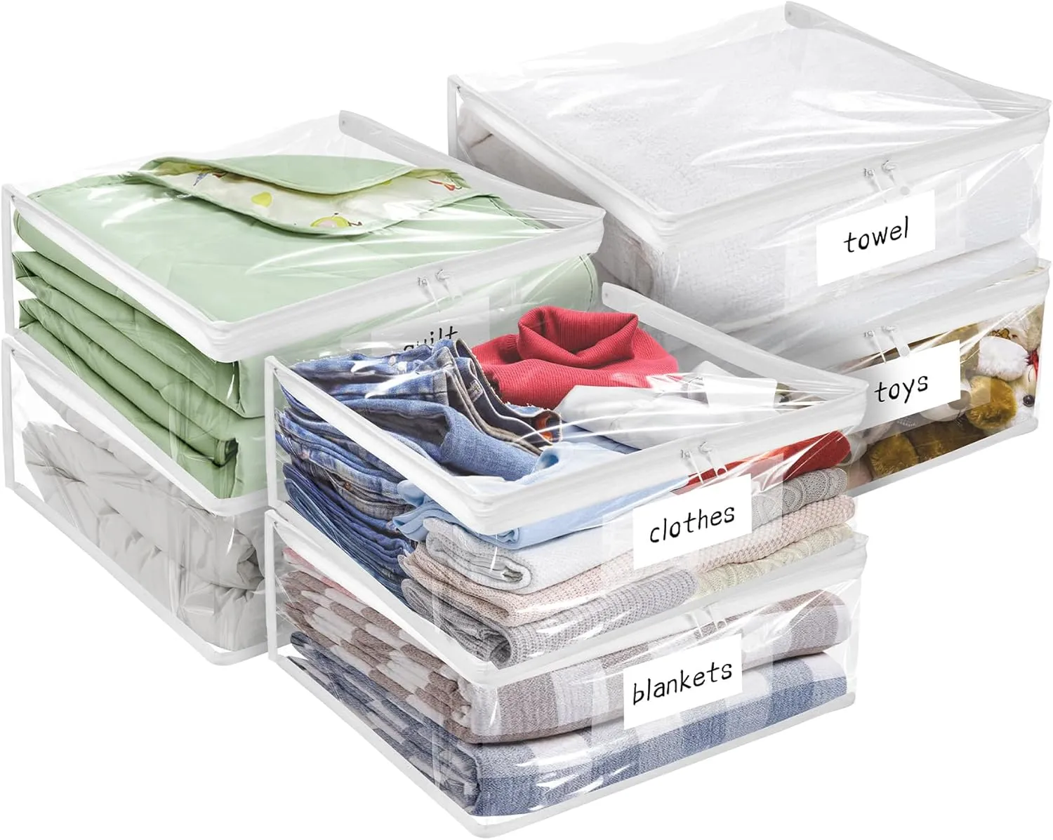 Plastic Storage Bags with Easy-Glide Zipper, Pack of 6, Durable Clear Vinyl Zippered Storage Bags for Clothes Sweaters Comforters Blankets Sheets Bedding (15.7 x 13.8 x 3.9 Inch)