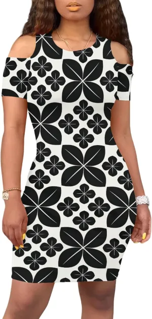 Plus Size Dresses for Curvy Women Sexy Open Shoulder Round Neck Sundress with Sleeves Casual Loose T-Shirt Swing Dress