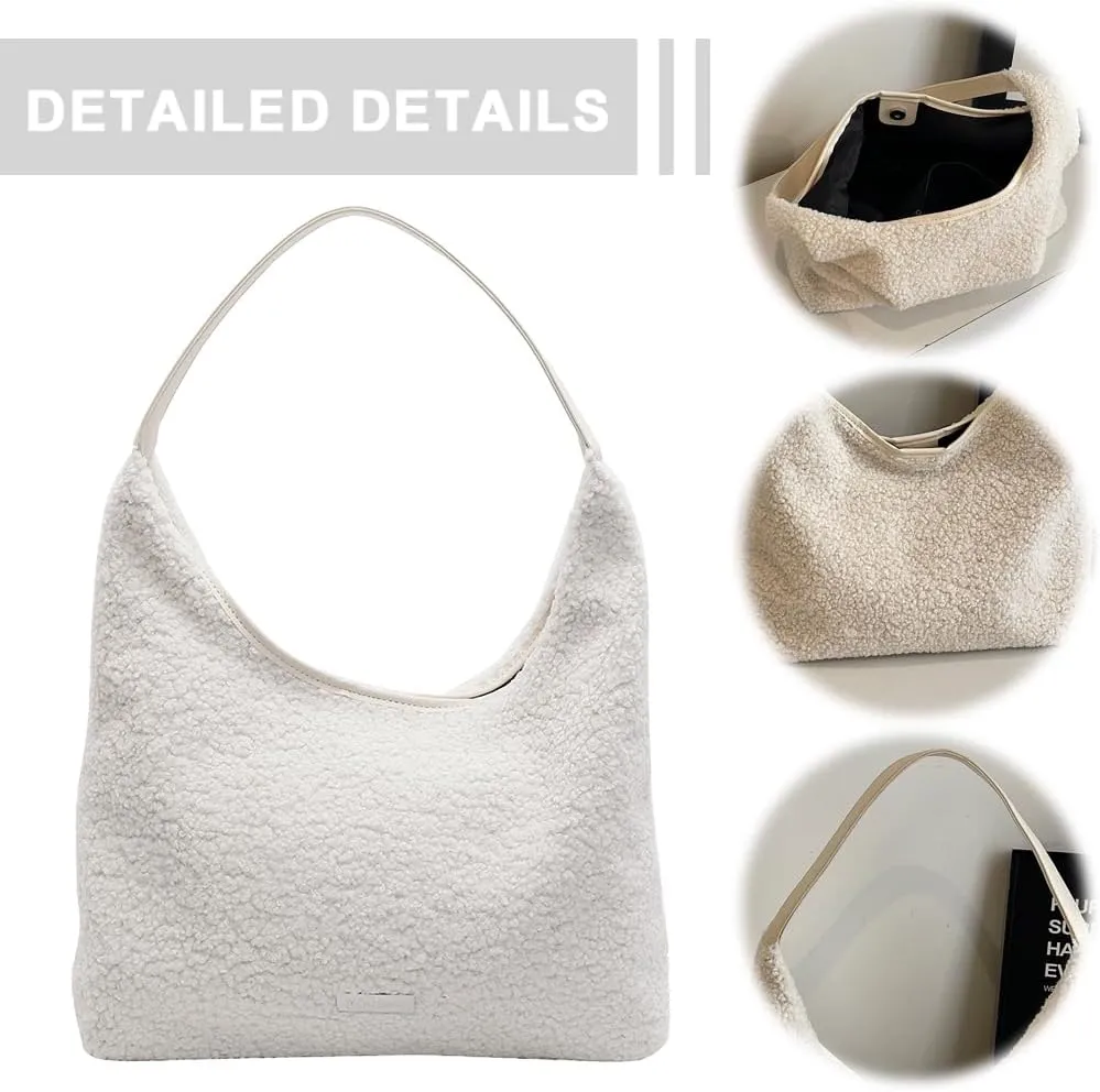 Plush Shoulder Bag for Women Cute Fluffy Tote Handbag Large Capacity Plush Furry Tote Bag Ladies Faux Bag Shoppin