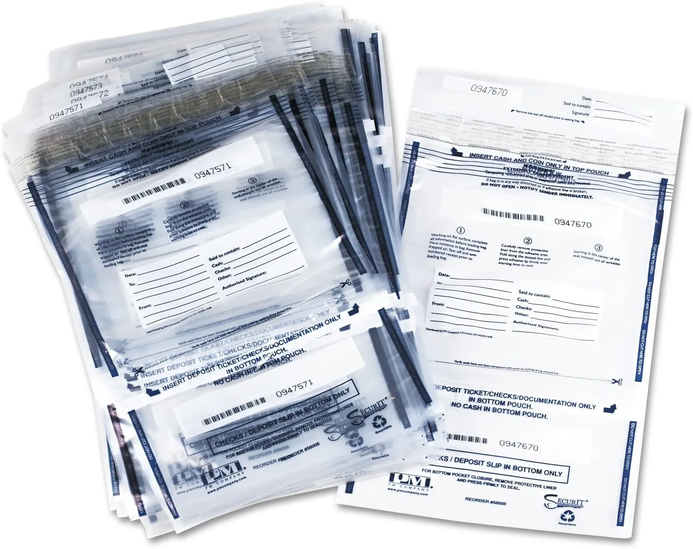 PM Company 58008 Clear Dual Deposit Bags, Tamper Evident, Plastic, 11 x 15, 100 Bags/Pack
