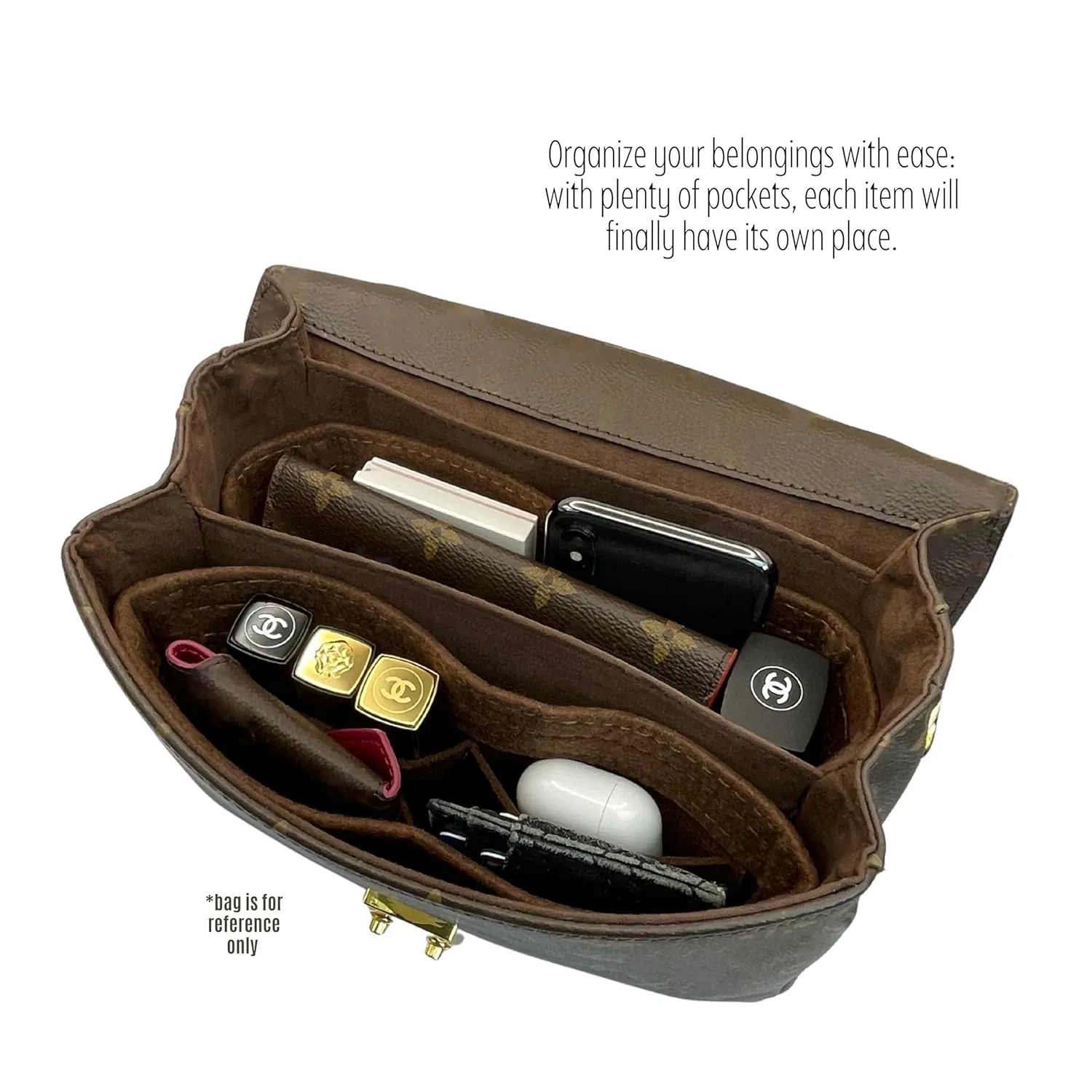 Pochette Metis Bag Organizer Insert, Lv Pochette Metis East West Organizer, Handmade 2mm Premium Wool Felt Snug Sturdy (For Pochette Metis East-West, Brown)