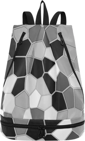 Poeticcity Gym Swimming Drawstring Bags Daypacks Backpack Purse Casual Knapsack Shoulder Bag Sitting Rucksack Black White Modern Mosaic Abstract Geometric Backdrop Textiles