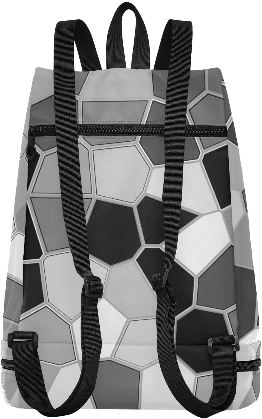 Poeticcity Gym Swimming Drawstring Bags Daypacks Backpack Purse Casual Knapsack Shoulder Bag Sitting Rucksack Black White Modern Mosaic Abstract Geometric Backdrop Textiles