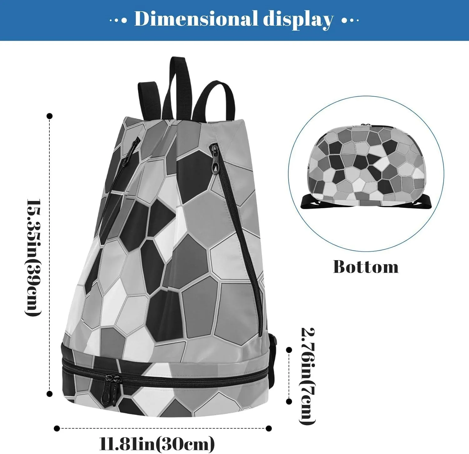 Poeticcity Gym Swimming Drawstring Bags Daypacks Backpack Purse Casual Knapsack Shoulder Bag Sitting Rucksack Black White Modern Mosaic Abstract Geometric Backdrop Textiles