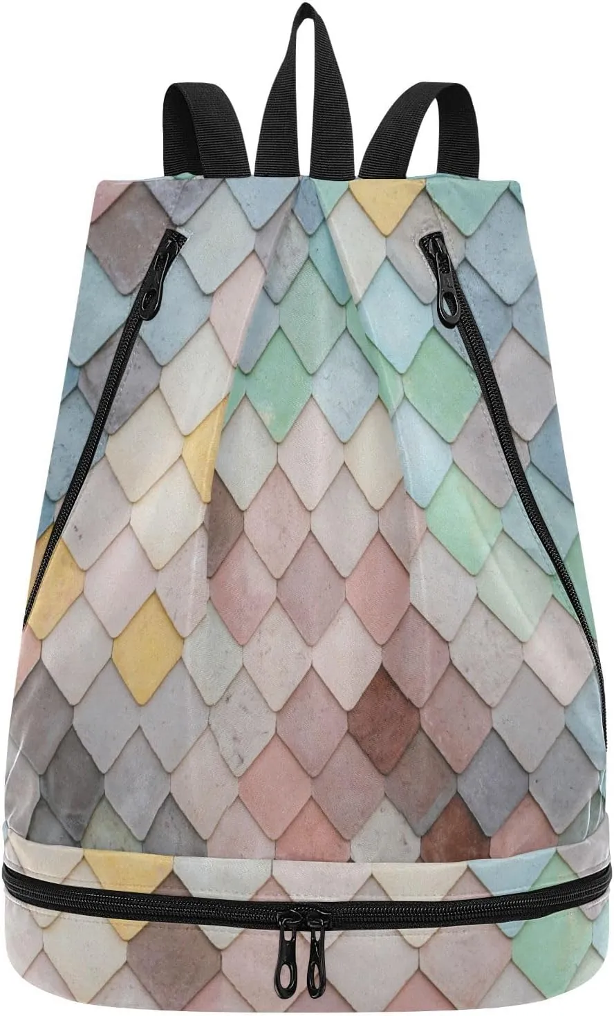 Poeticcity Gym Swimming Drawstring Bags Daypacks Backpack Purse Casual Knapsack Shoulder Bag Sitting Rucksack Colorful Random Sunroof Tiles Seamless Mosaic Geometric Squares