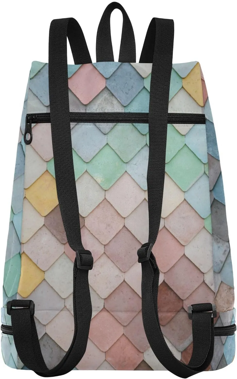 Poeticcity Gym Swimming Drawstring Bags Daypacks Backpack Purse Casual Knapsack Shoulder Bag Sitting Rucksack Colorful Random Sunroof Tiles Seamless Mosaic Geometric Squares