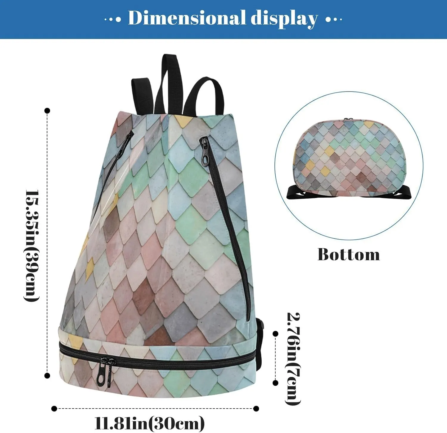 Poeticcity Gym Swimming Drawstring Bags Daypacks Backpack Purse Casual Knapsack Shoulder Bag Sitting Rucksack Colorful Random Sunroof Tiles Seamless Mosaic Geometric Squares