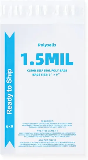POLYSELLS Strong Self Seal Clear Poly Bags with Suffocation Warning for Packaging, Shipping, T-Shirts, Clothes & FBA, Permanent Adhesive, 6"x9", 1000pcs