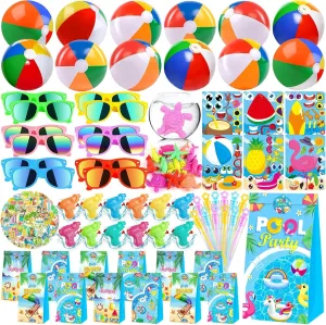 Pool Beach Party Favors for Kids 12 Pack – Beach Balls, Sunglasses, Bubble Wands – Summer Birthday Goodie Bag Stuffers, End of Year Gifts for Students
