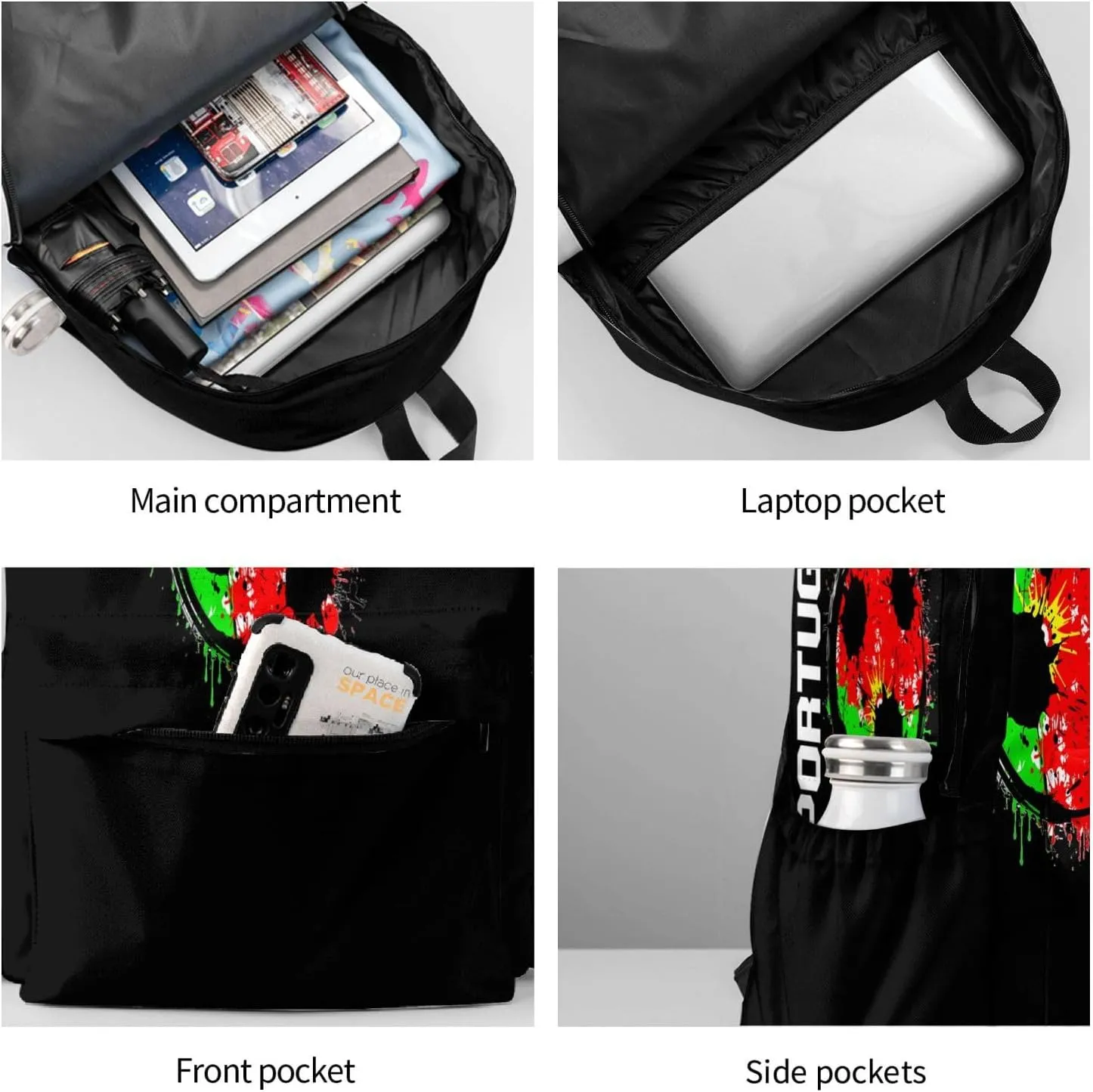 Portugal Soccer Portuguese Football Flag Backpack Large Capacity Backpack Lightweight Double Shoulder Bag For Women Men Travel