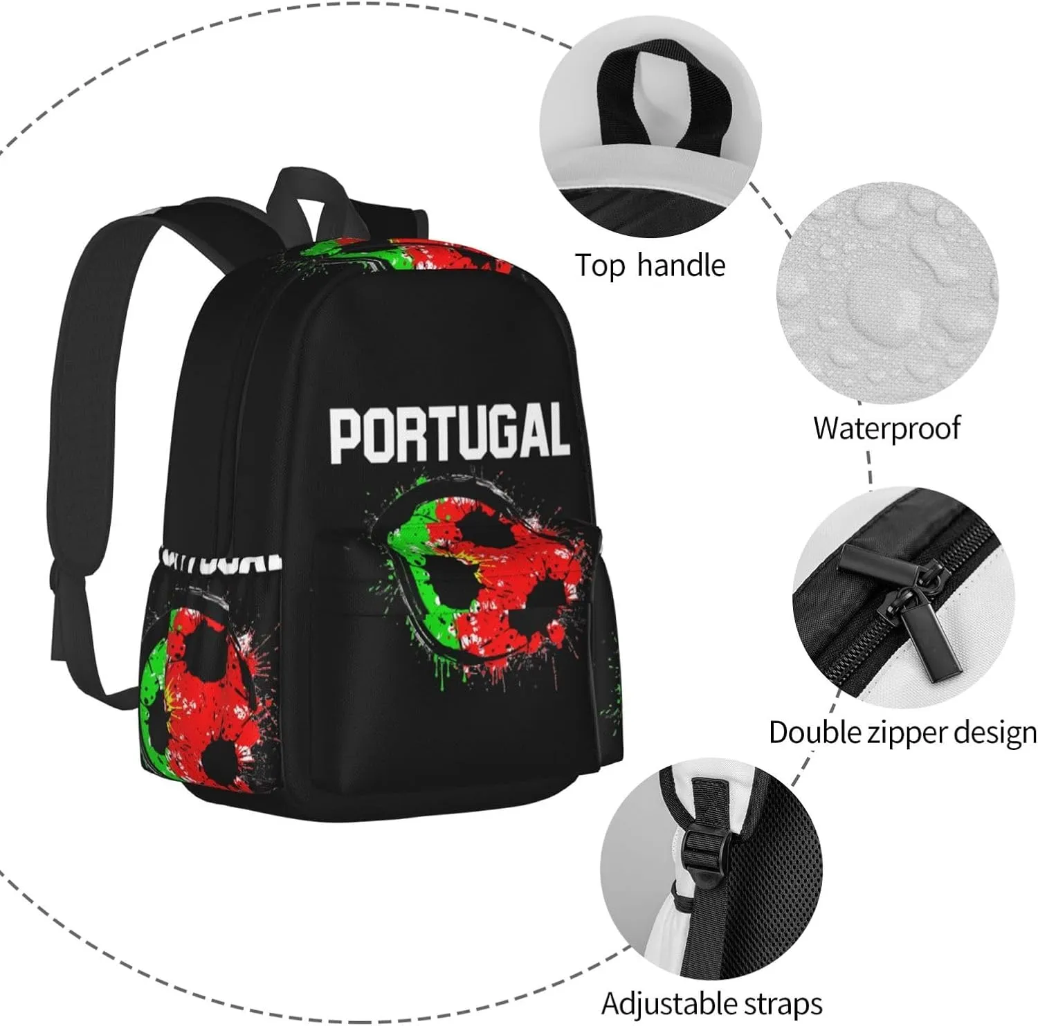 Portugal Soccer Portuguese Football Flag Backpack Large Capacity Backpack Lightweight Double Shoulder Bag For Women Men Travel