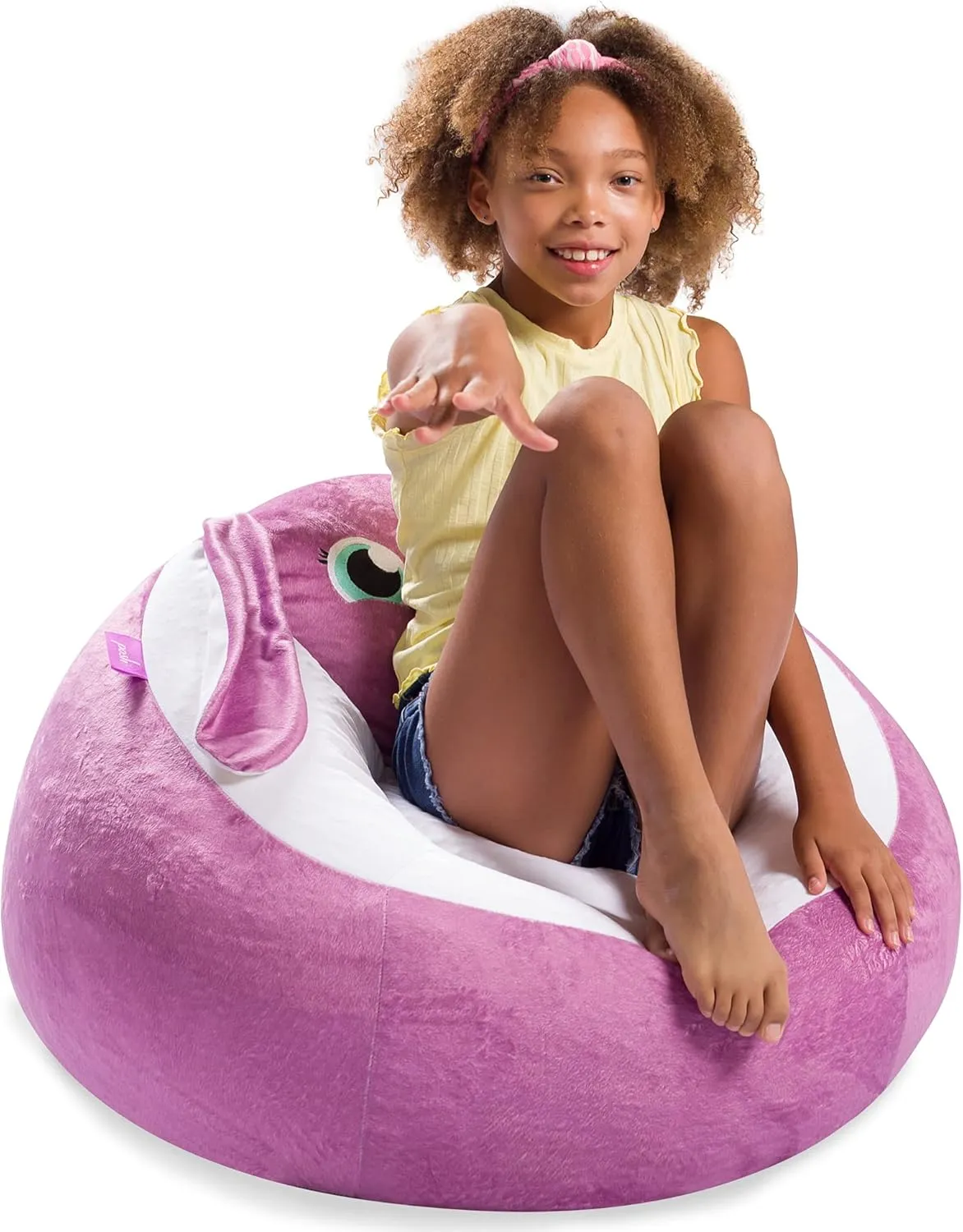 Posh Creations Cute Soft and Comfy Bean Bag Chair for Kids, Animal - Purple Bunny
