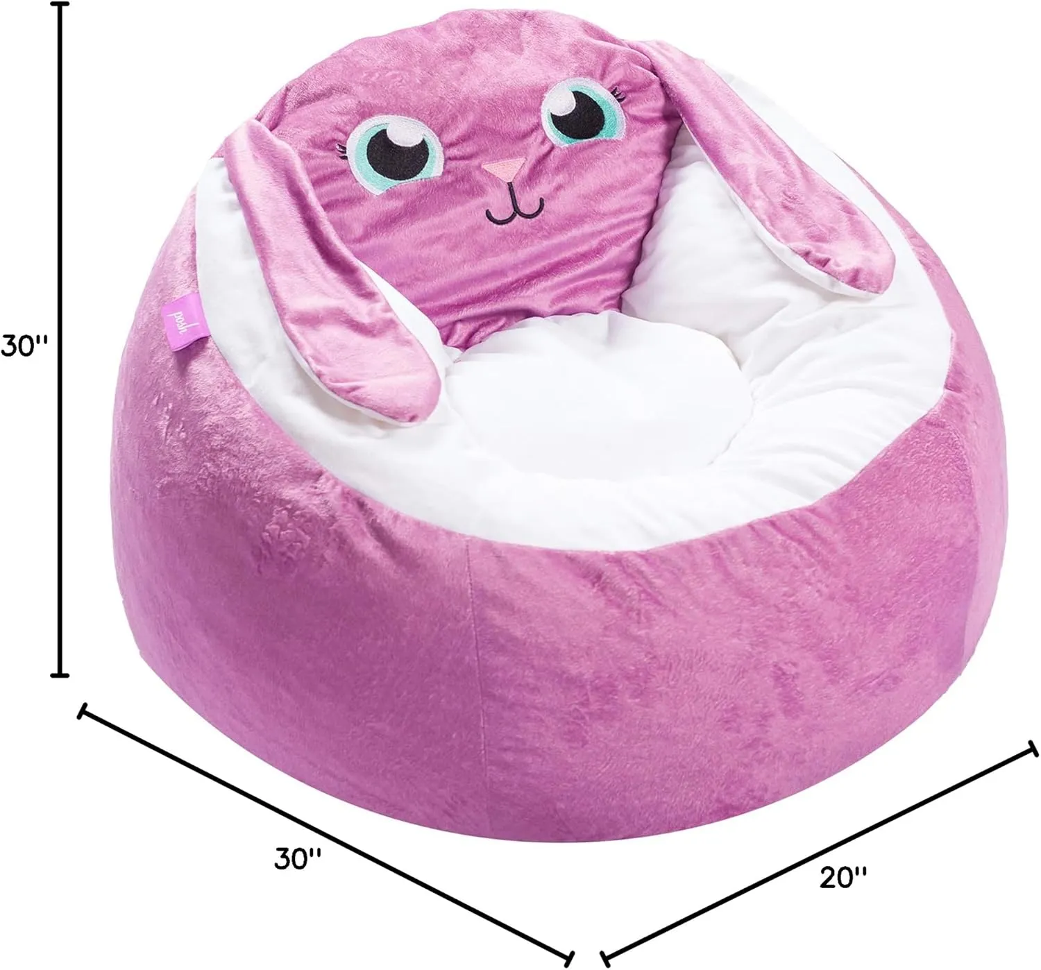 Posh Creations Cute Soft and Comfy Bean Bag Chair for Kids, Animal - Purple Bunny