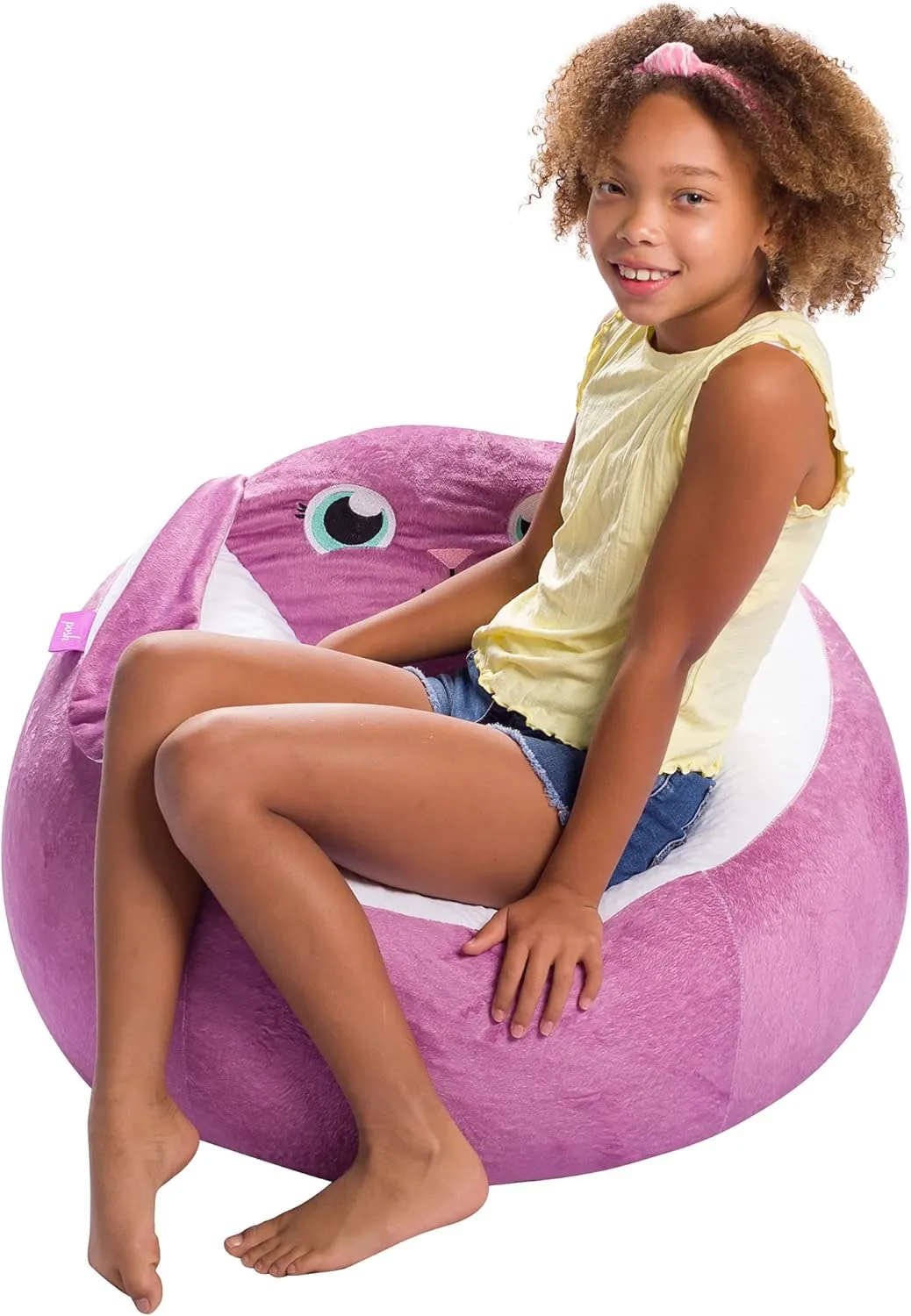 Posh Creations Cute Soft and Comfy Bean Bag Chair for Kids, Animal - Purple Bunny