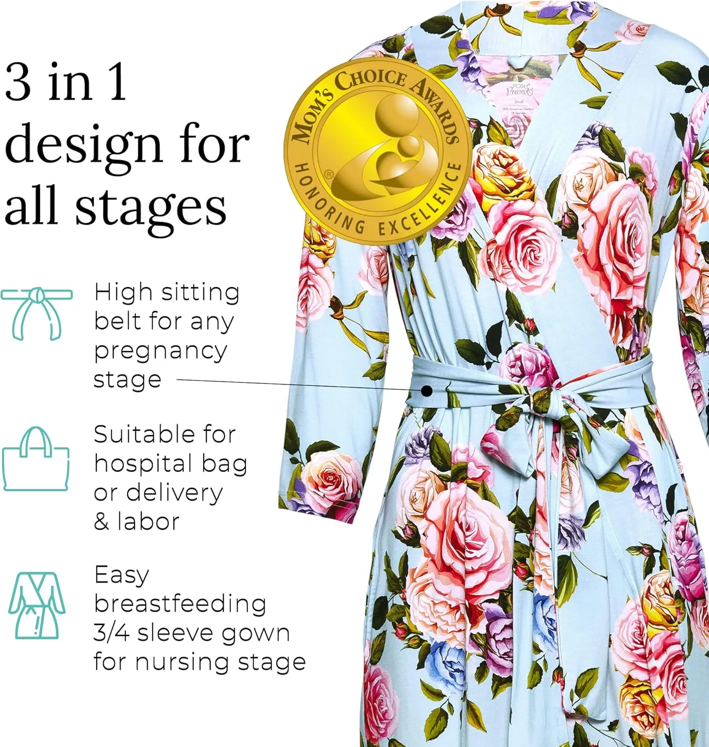Posh Peanut Maternity Robe for Hospital Delivery - Soft Viscose from Bamboo Postpartum Robe for Women Nursing & Lounging