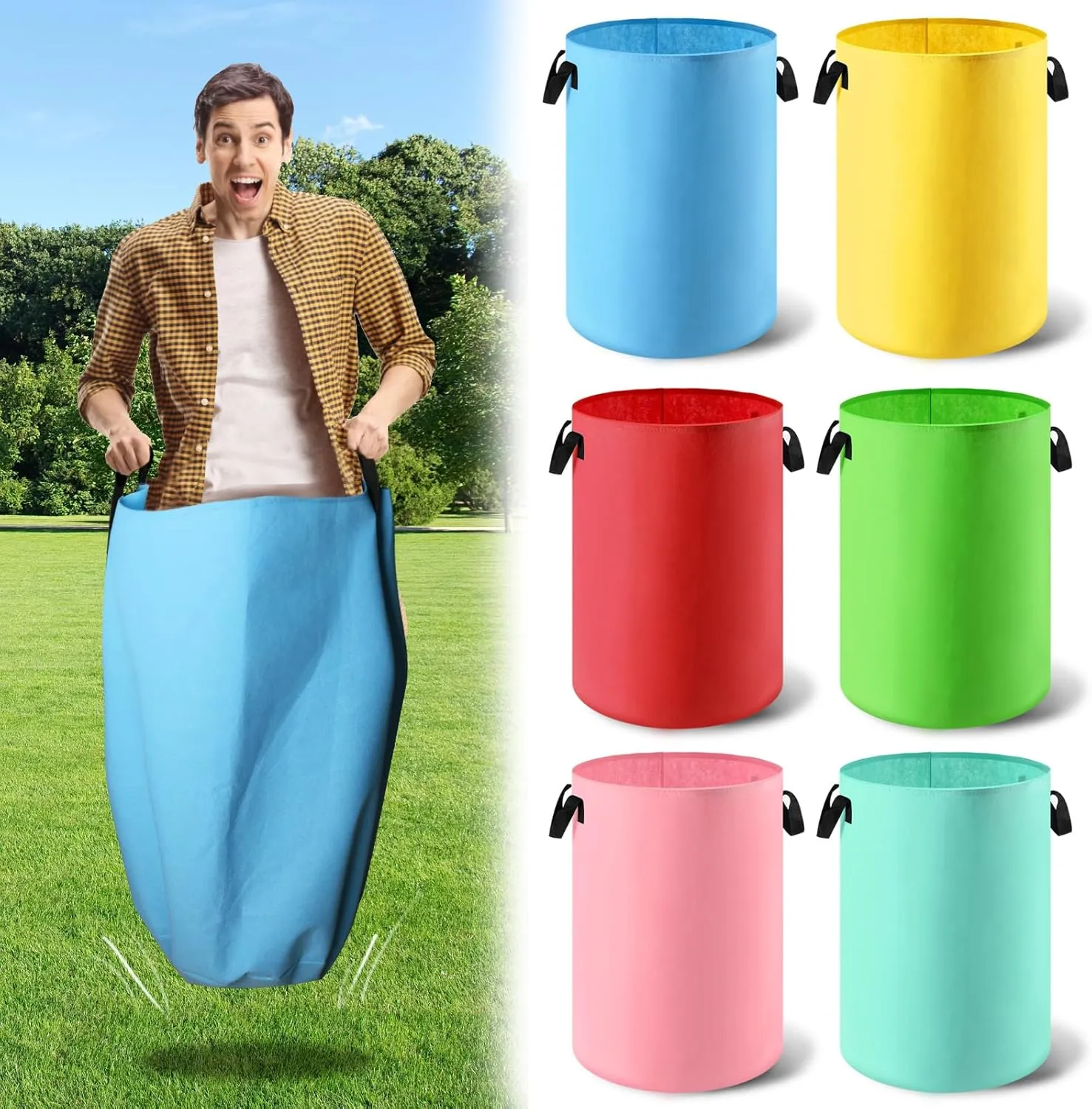 Potato Sack Race Bags, Soft Heavy Gauge Felt Sack Race Bags with Handles for Adults and Kids, Outdoor Games Backyard Games, Birthday Party, Carnival Field Day Lawn Family Reunion
