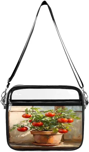 Potted Tomatoes on The Windowsill Clear Crossbody Bags Shoulder Bag Messenger Purse for Stadium Concerts Sports Events