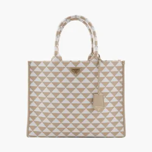 Prada Bags White-Beige Handbag with Geometric Pattern