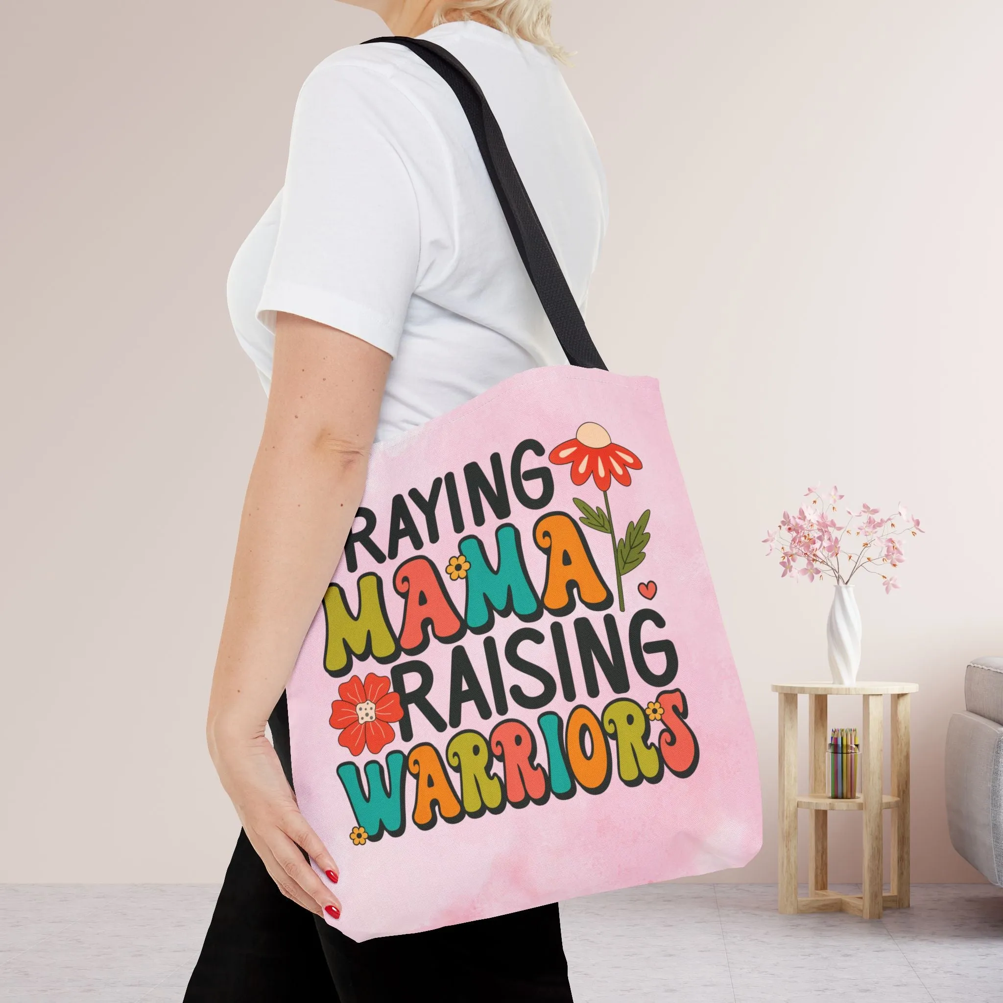 Praying Mama Raising Warriors Tote Bag - Christian Tote Bag
