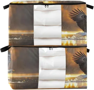Predatory Hawk Pattern Clothes Storage Bags 95L Large Closet Organizer Bags 2-Pack, Zippered, Foldable with Clear Window & Handles - Ideal for Comforters, Blankets
