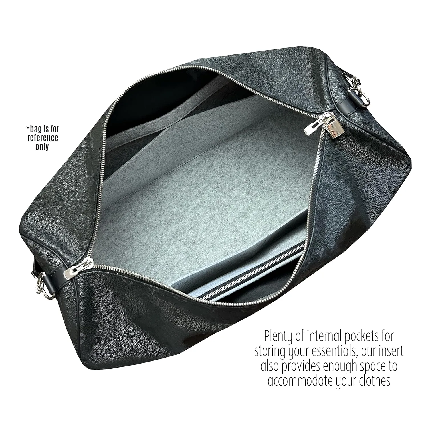 Premium Organizer for Keepall Bag Organizer, fits Keepall 50 Insert, Handmade 3mm Thick Double-Layered Base Shaper Felt Snug Sturdy Fit (Keepall 50, Black)