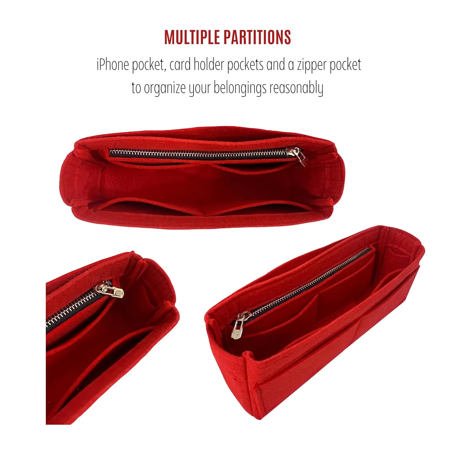 Premium Purse Organizer compatible with Re Edition 2005 Bag Organizer, fits Re Edition 2005 Bag Insert, Handmade Snug Sturdy Felt Organizer with Silver Zipper (Black)