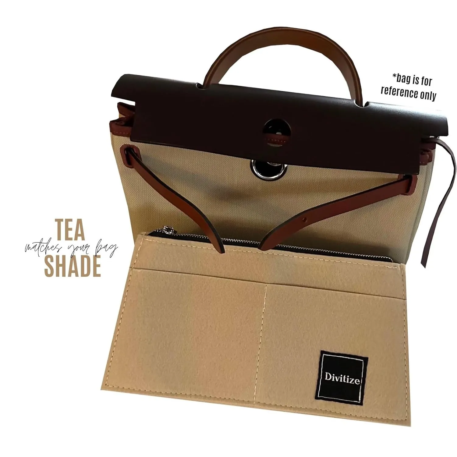 Premium Purse Organizer fits Herbag 31 Bag Organizer, Herbag 39 Insert, Handmade 2mm Thick Felt Snug Sturdy Gold Zipper (For Herbag 39 (MM), Brown)