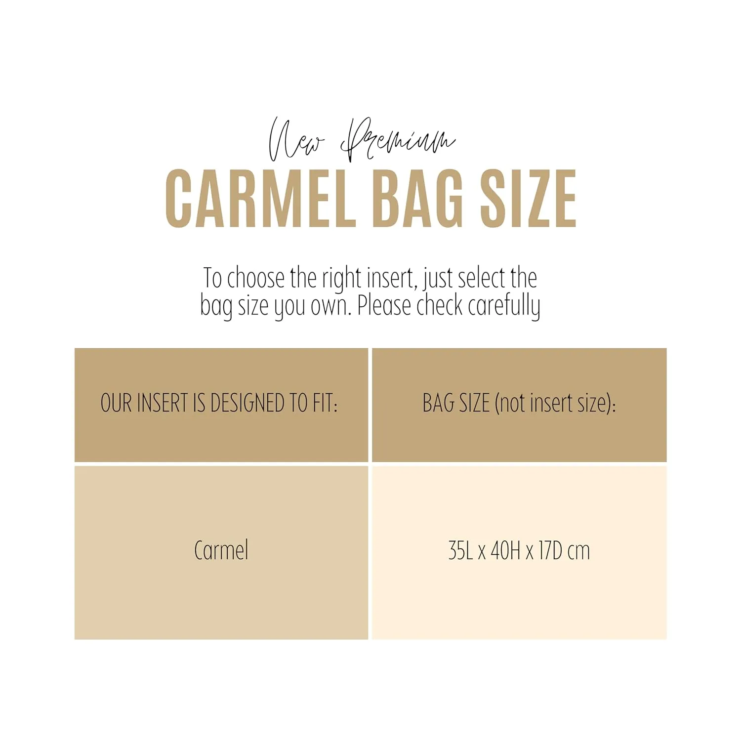 Premium Purse Organizer fits Lv Carmel Organizer, Carmel Insert Organizer, Organizer for Carmel Bag, Handmade 2mm Premium Felt Snug Sturdy Gold Zipper (For Carmel Bag, Beige)