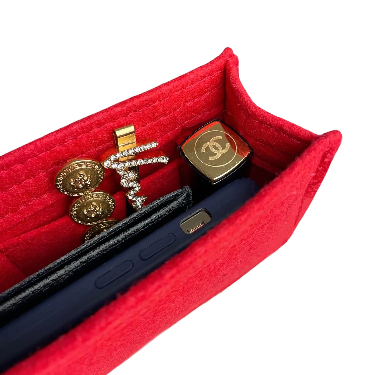 Premium Purse Organizer fits Medium Kate Bag Organizer, Large Kate Small Bag Insert, Handmade 2mm Premium Felt Snug Sturdy Gold Zipper (For Medium Kate, Black)