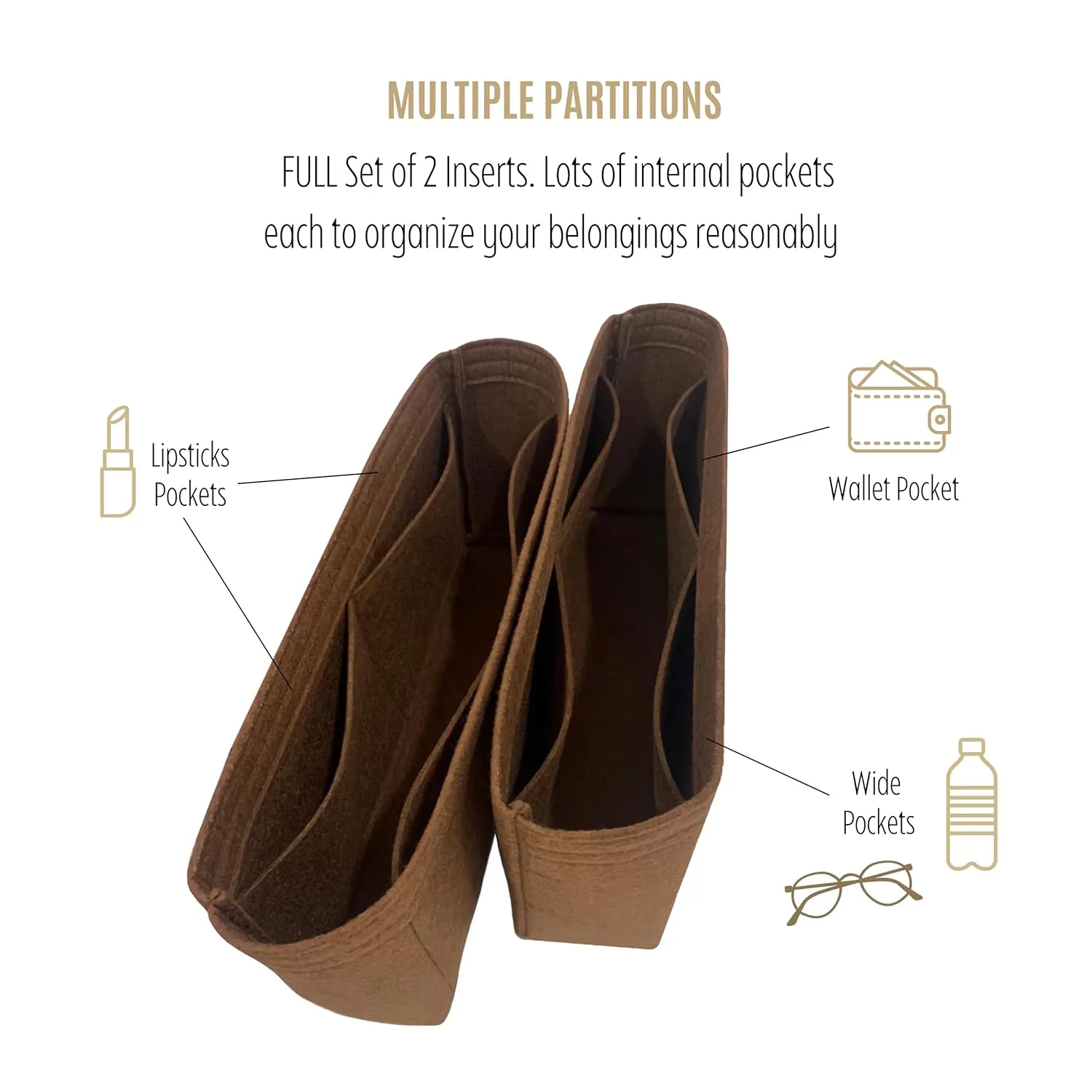 Premium Purse Organizer fits Montaigne MM Bag Organizer, Full Set of 2 Handmade Snug Sturdy 2mm Felt Tapered Shape, Montaigne BB Insert, Montaigne MM Insert (For Montaigne BB, Sienna)