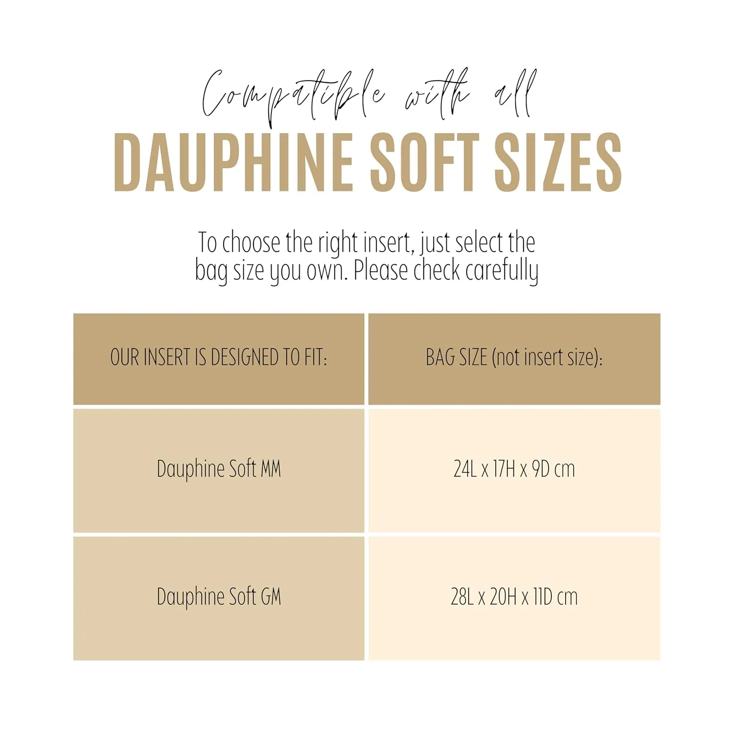 Premium Purse Organizer for Dauphine MM Bag Insert, fits Lv Dauphine Bag Organizer, Handmade 1.2mm Premium Felt Insert, Snug Sturdy Fit with Gold Zipper (For Dauphine Soft GM, Brown)
