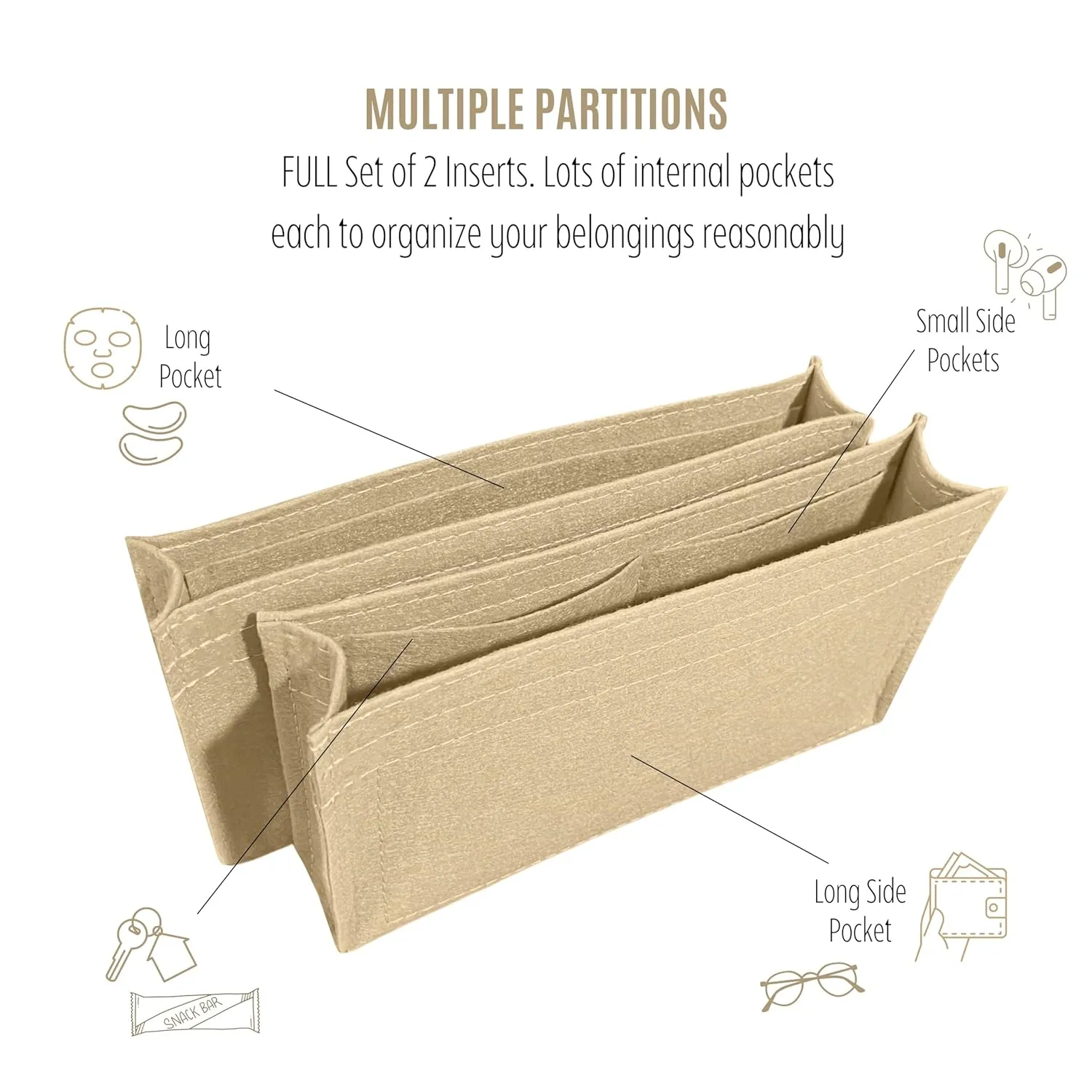 Premium Purse Organizer for Dauphine MM Bag Insert, fits Lv Dauphine Bag Organizer, Handmade 1.2mm Premium Felt Insert, Snug Sturdy Fit with Gold Zipper (For Dauphine Soft GM, Brown)