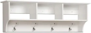 Prepac 48" Contemporary Wall Mounted Coat Rack, Coat Hooks Wall Mount with 3 Shelves, Ideal for Hallway or Entryway Storage Solution, 11.5"D x 48"W x 14.25"H, White
