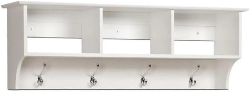 Prepac 48" Contemporary Wall Mounted Coat Rack, Coat Hooks Wall Mount with 3 Shelves, Ideal for Hallway or Entryway Storage Solution, 11.5"D x 48"W x 14.25"H, White