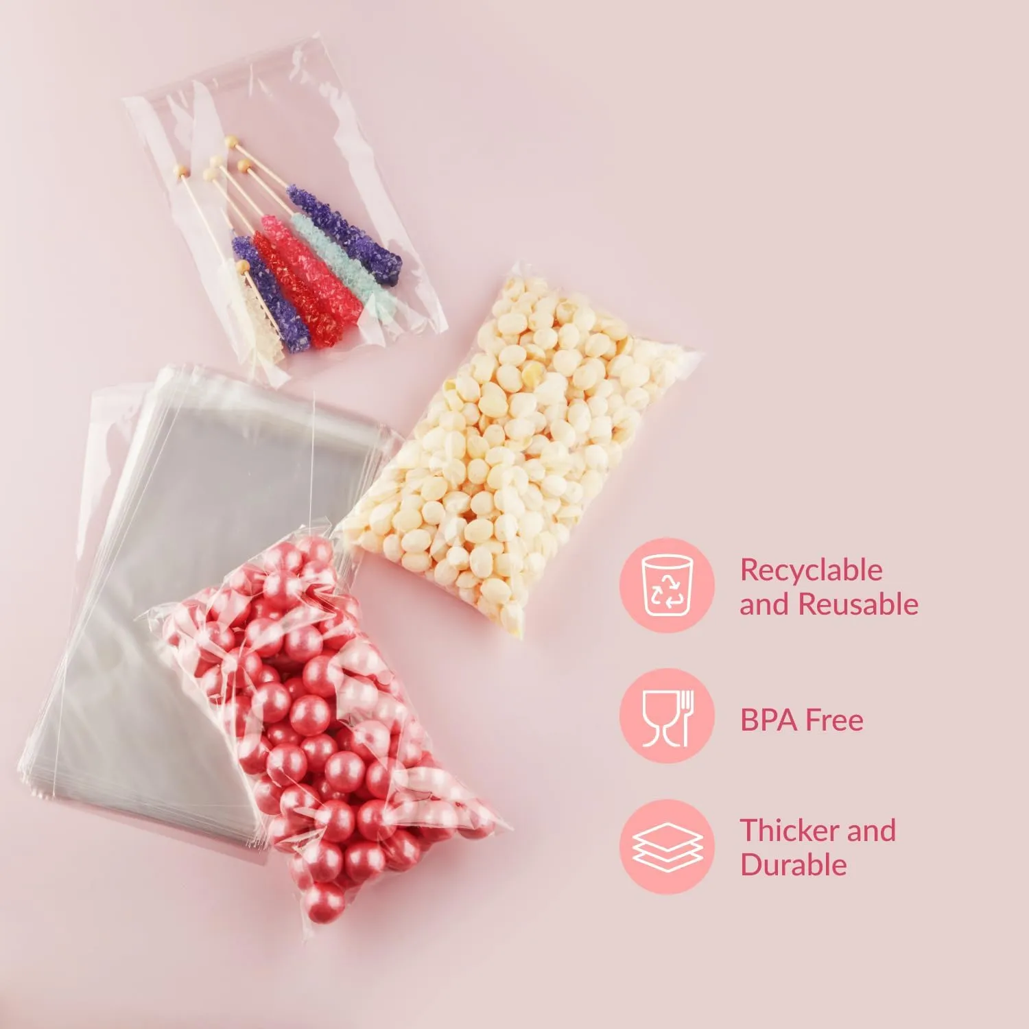 Prestee 200pk Self-Sealing Clear Plastic Cellophane Bags, 6x10 Goody Bags, Candy Bags, Cookie Bags for Gift Giving, Clear Bags Self-Sealing