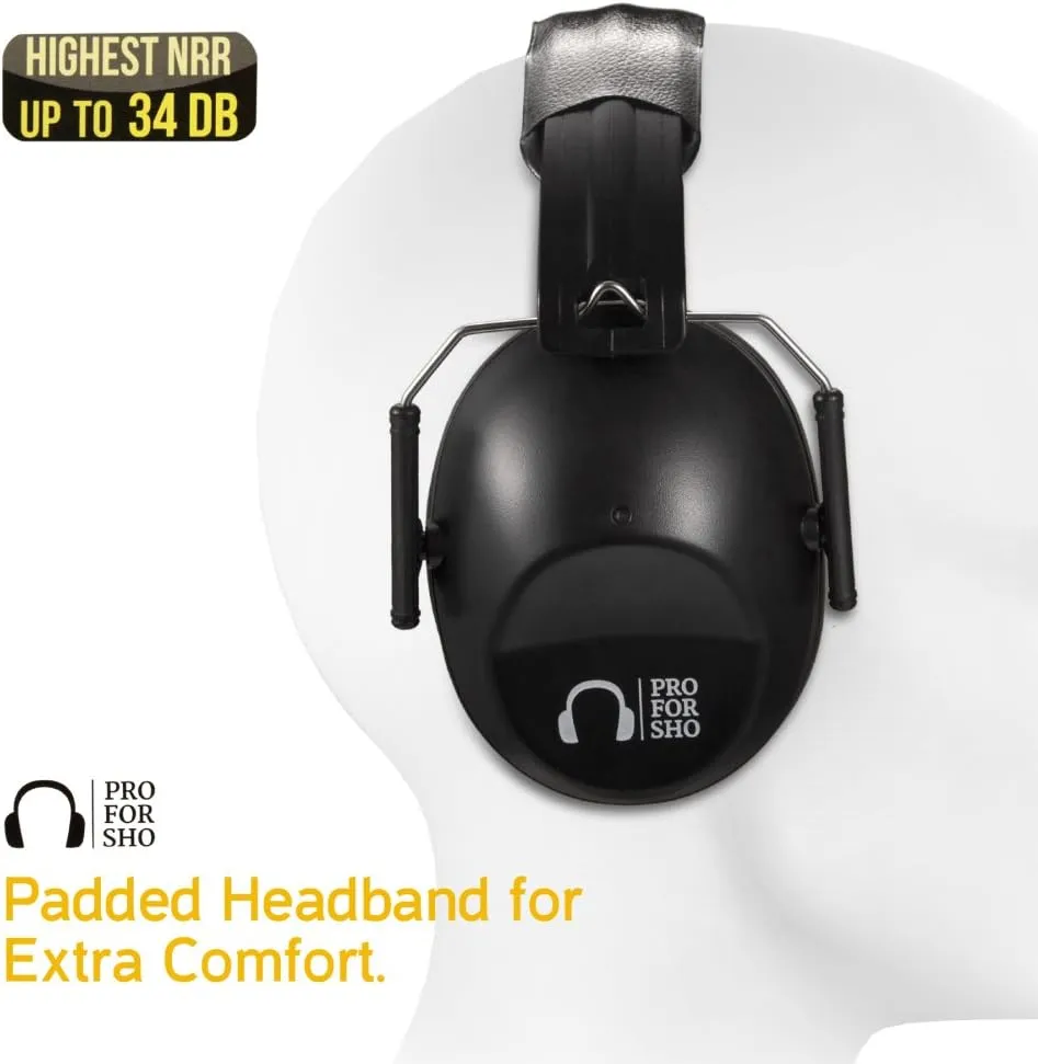 Pro For Sho 34dB NRR Hearing Protection Ear Muffs - Highest NRR in Compact Design, Ear Protection for Shooting, Mowing, Work