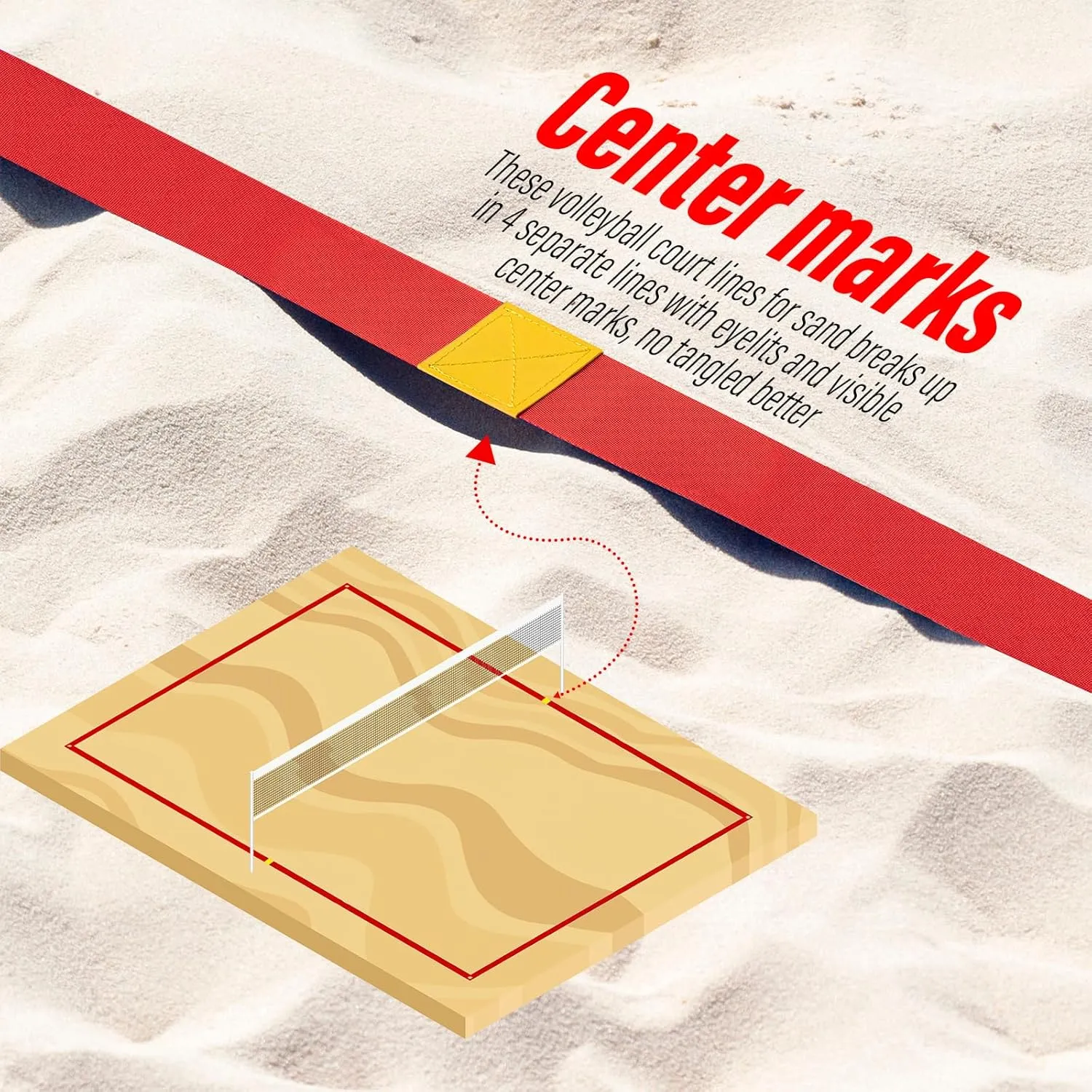 Professional Beach Volleyball Lines for Sand-2 Inch, Highly Visible, All-Weather, with Stainless Anchors & Sand Bags - Official Court 30' X 60'|Short Court 26.3' X 52.6'