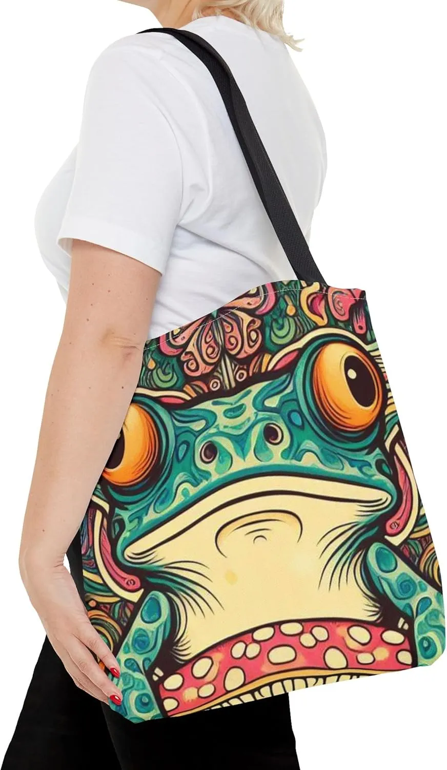 Psychedelic Frog Tote Bag – Trippy Hippy Style Eco-Friendly Reusable Shopping Bag for Women