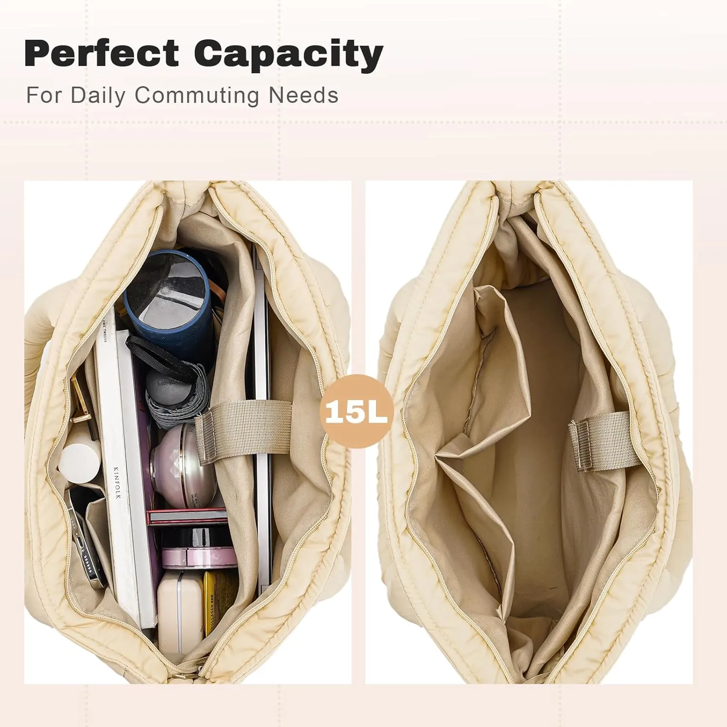 Puffer Tote Bag for Women, Large Quilted Puffy Padding Shoulder Handbag Lightweight for Work Travel Gym Shop