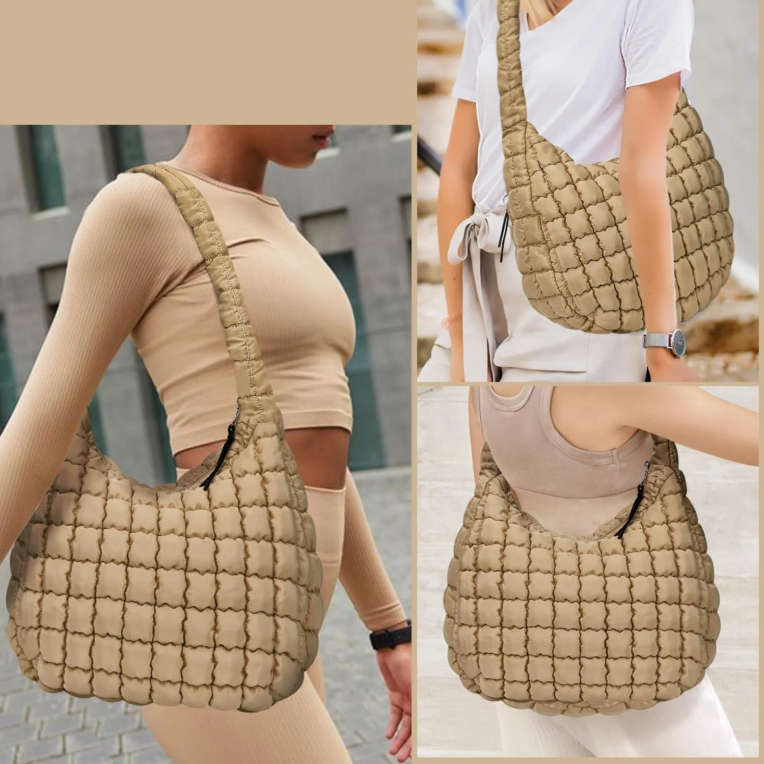 Puffer Tote Bag for Women Large Quilted Puffy Tote Bags Quilted Crossbody Bag Soft Puff Shoulder Bags Padding Hobo Bag