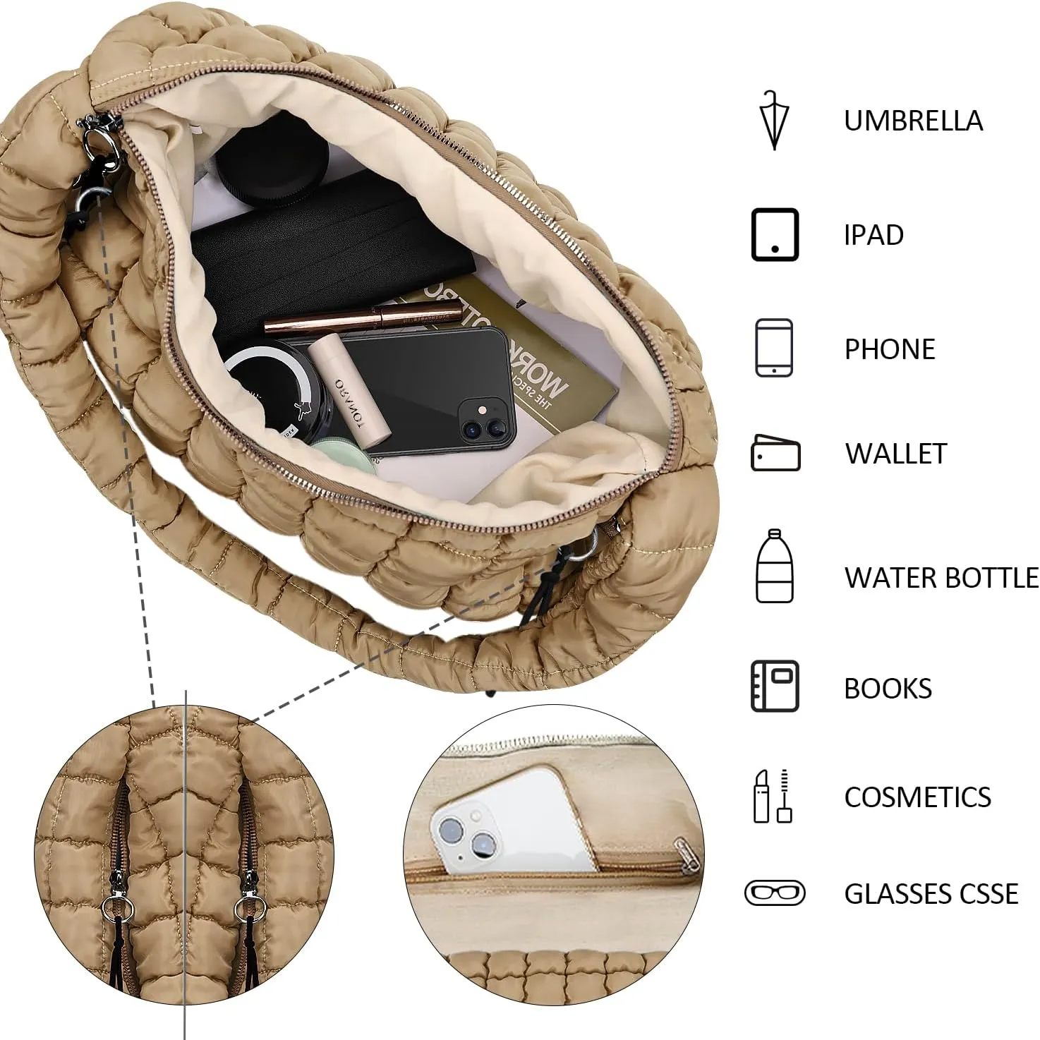 Puffer Tote Bag for Women Large Quilted Puffy Tote Bags Quilted Crossbody Bag Soft Puff Shoulder Bags Padding Hobo Bag