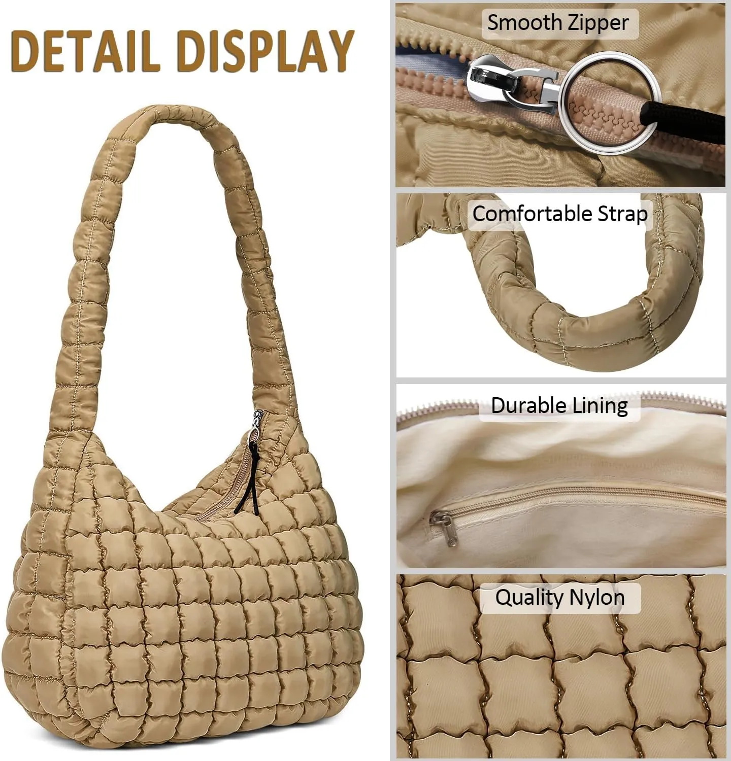 Puffer Tote Bag for Women Large Quilted Puffy Tote Bags Quilted Crossbody Bag Soft Puff Shoulder Bags Padding Hobo Bag
