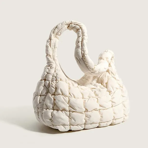 Puffer Underarm Handbag For Women, Small Cute Designer Hobo Bag, Quilted Padding Bags, Soft Nylon Puffy Purse