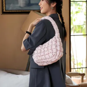 Puffer Underarm Handbag For Women, Small Cute Designer Hobo Bag, Quilted Padding Bags, Soft Nylon Puffy Purse