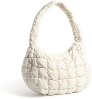 Puffer Underarm Handbag For Women, Small Cute Designer Hobo Bag, Quilted Padding Bags, Soft Nylon Puffy Purse