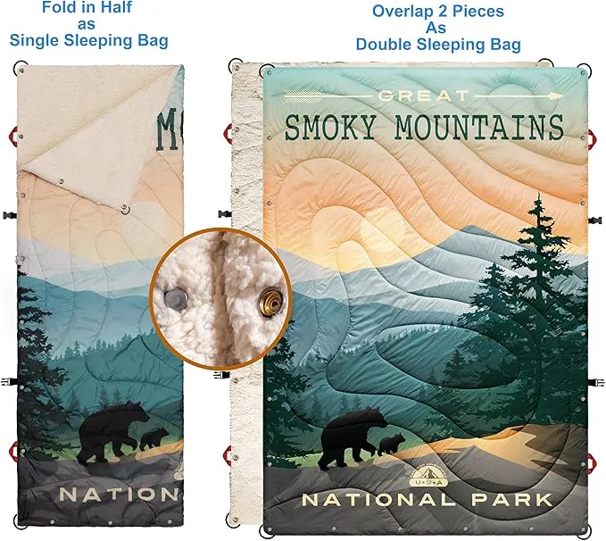 Puffy Sherpa Outdoor Camping Blanket for Traveling, Picnics, Beach, Concert, Car,Stadium, Sporting Events - Wearable Warm Waterproof - 55 X 78 (Great Smoky Mountains NP)