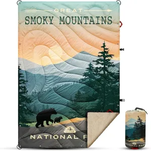 Puffy Sherpa Outdoor Camping Blanket for Traveling, Picnics, Beach, Concert, Car,Stadium, Sporting Events - Wearable Warm Waterproof - 55 X 78 (Great Smoky Mountains NP)
