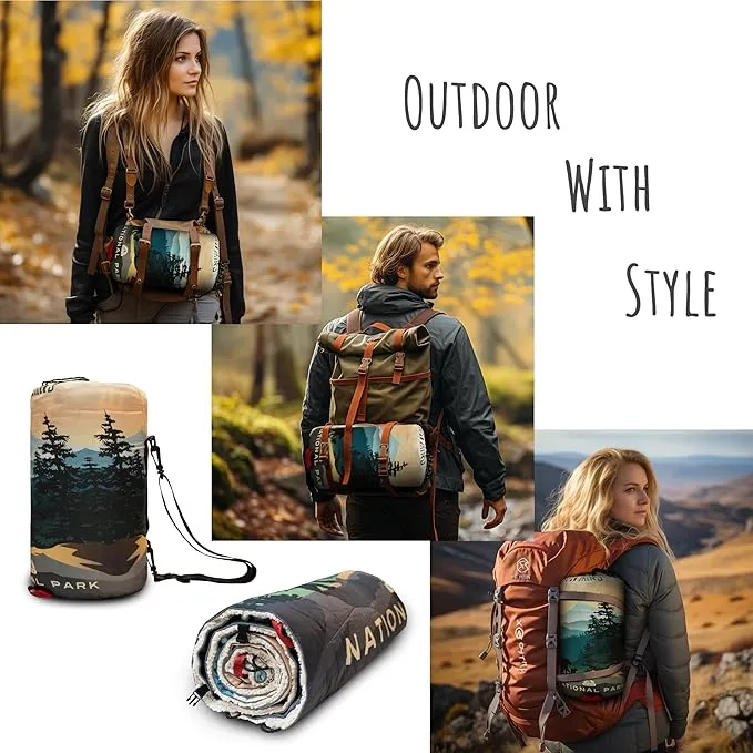 Puffy Sherpa Outdoor Camping Blanket for Traveling, Picnics, Beach, Concert, Car,Stadium, Sporting Events - Wearable Warm Waterproof - 55 X 78 (Great Smoky Mountains NP)
