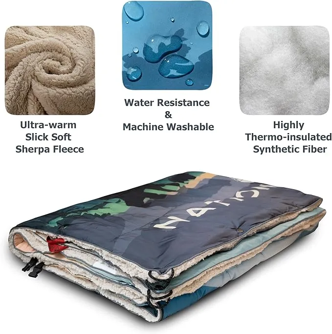 Puffy Sherpa Outdoor Camping Blanket for Traveling, Picnics, Beach, Concert, Car,Stadium, Sporting Events - Wearable Warm Waterproof - 55 X 78 (Great Smoky Mountains NP)